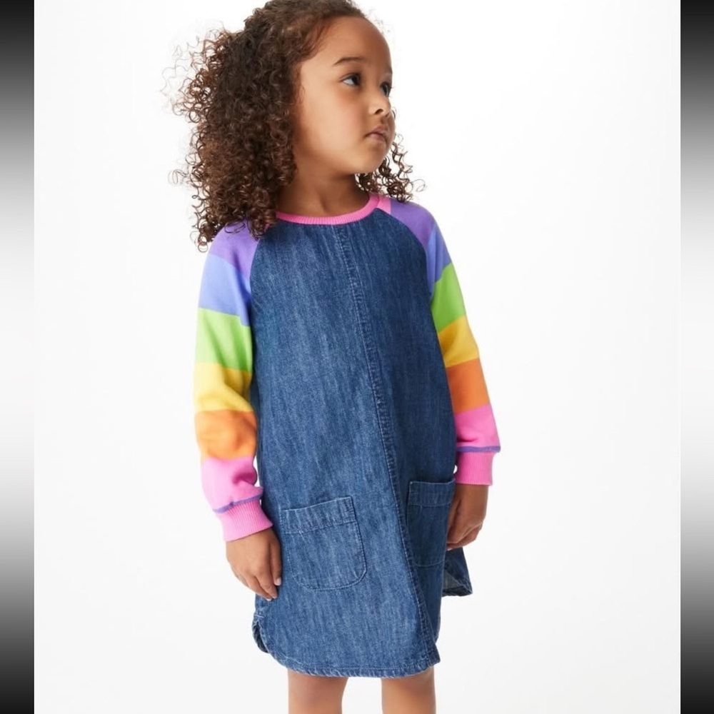 NEXT Denim Dress Rainbow Sleeve. Size 1.5-2T